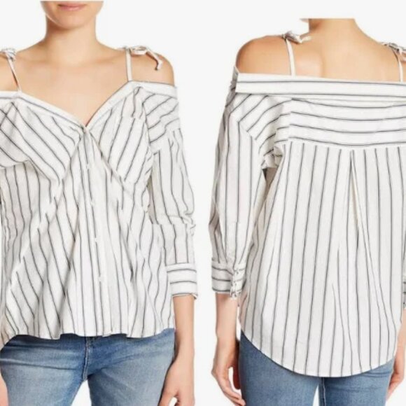 Joie Open Shoulder Striped Shirt with colar and sleeves - Picture 2 of 10